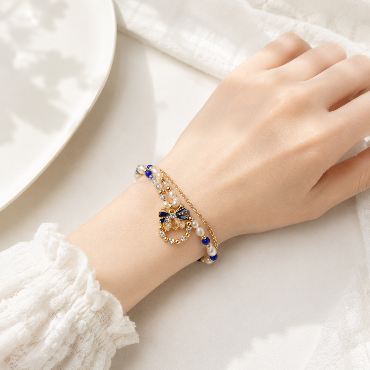 Midnight Bow Pearl Bracelet