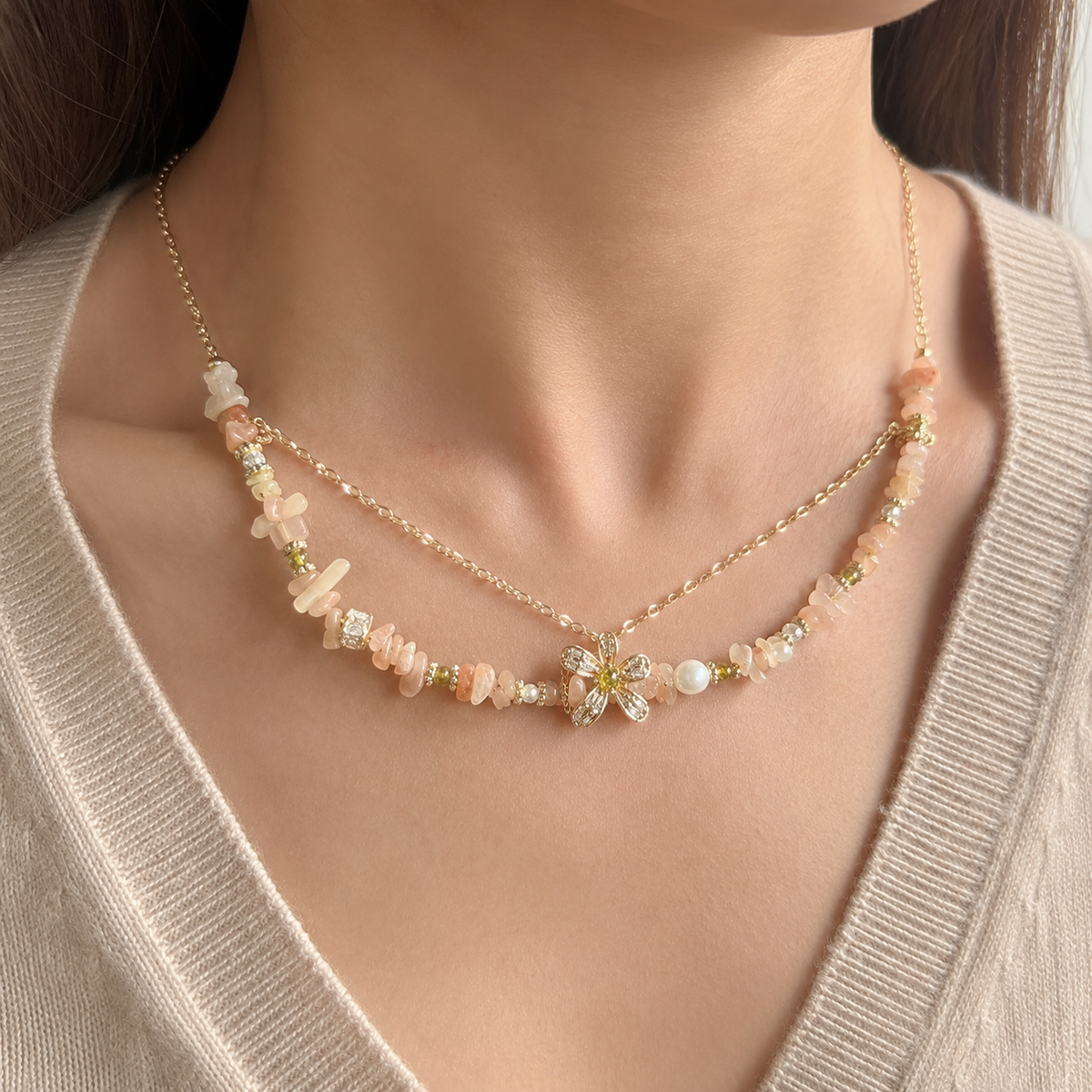 Apricot Bloom Layered Necklace