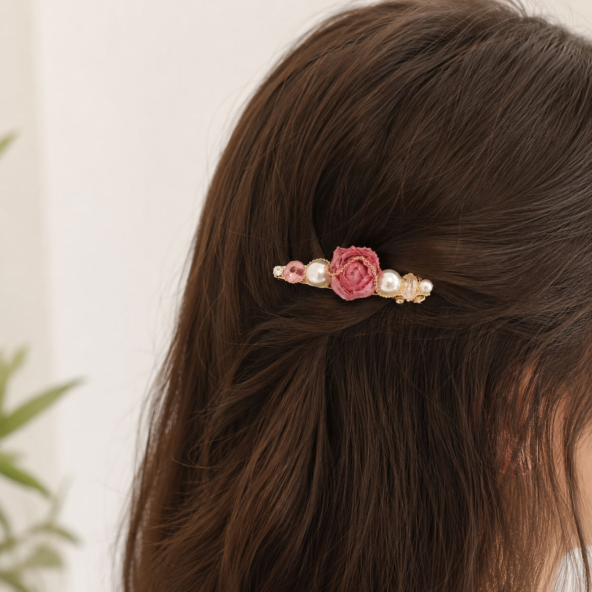 Vintage Rose Pearl Hair Clip