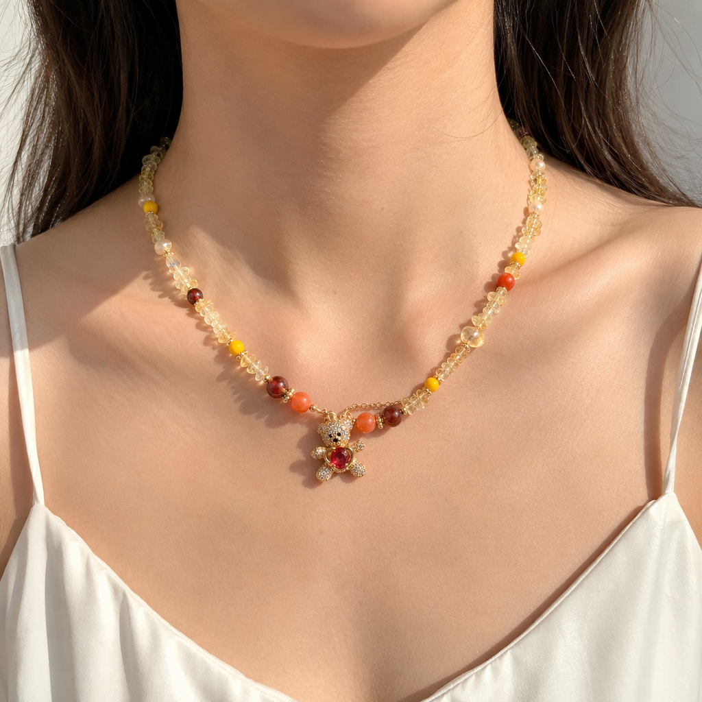 Honey Teddy Charm Necklace