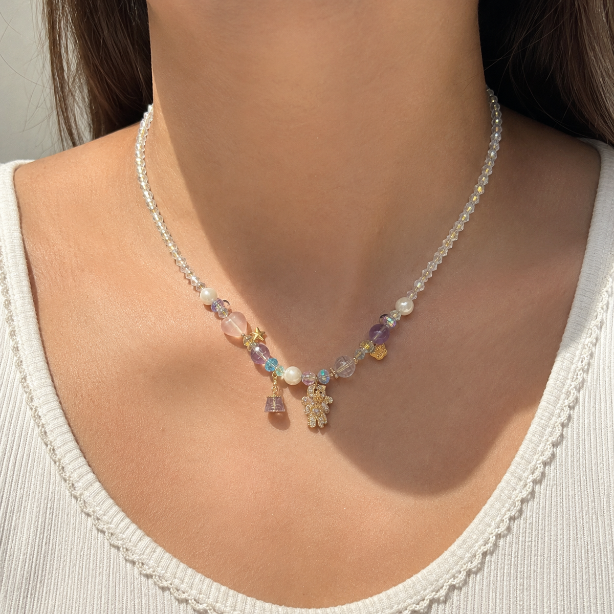 Starlight Teddy Crystal Necklace