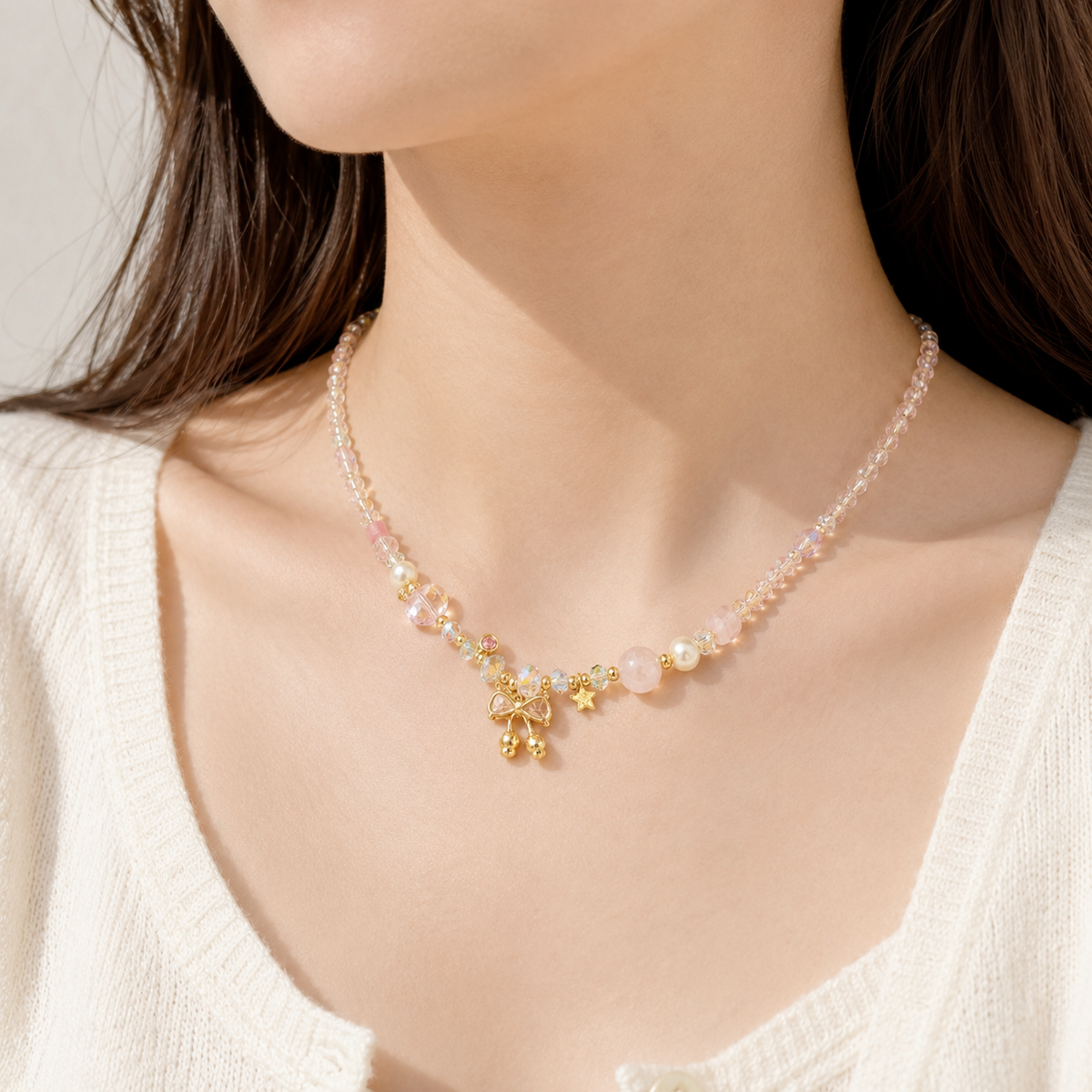 Blush Bow Crystal Necklace
