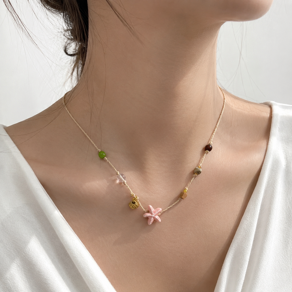 Coral Starfish Cord Necklace