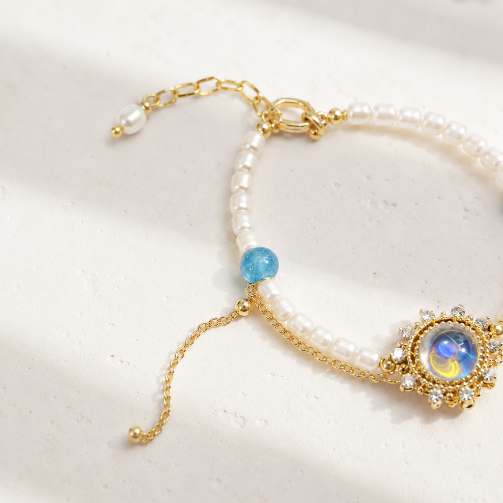 Celestia Pearl & Moonstone Sunburst Bracelet