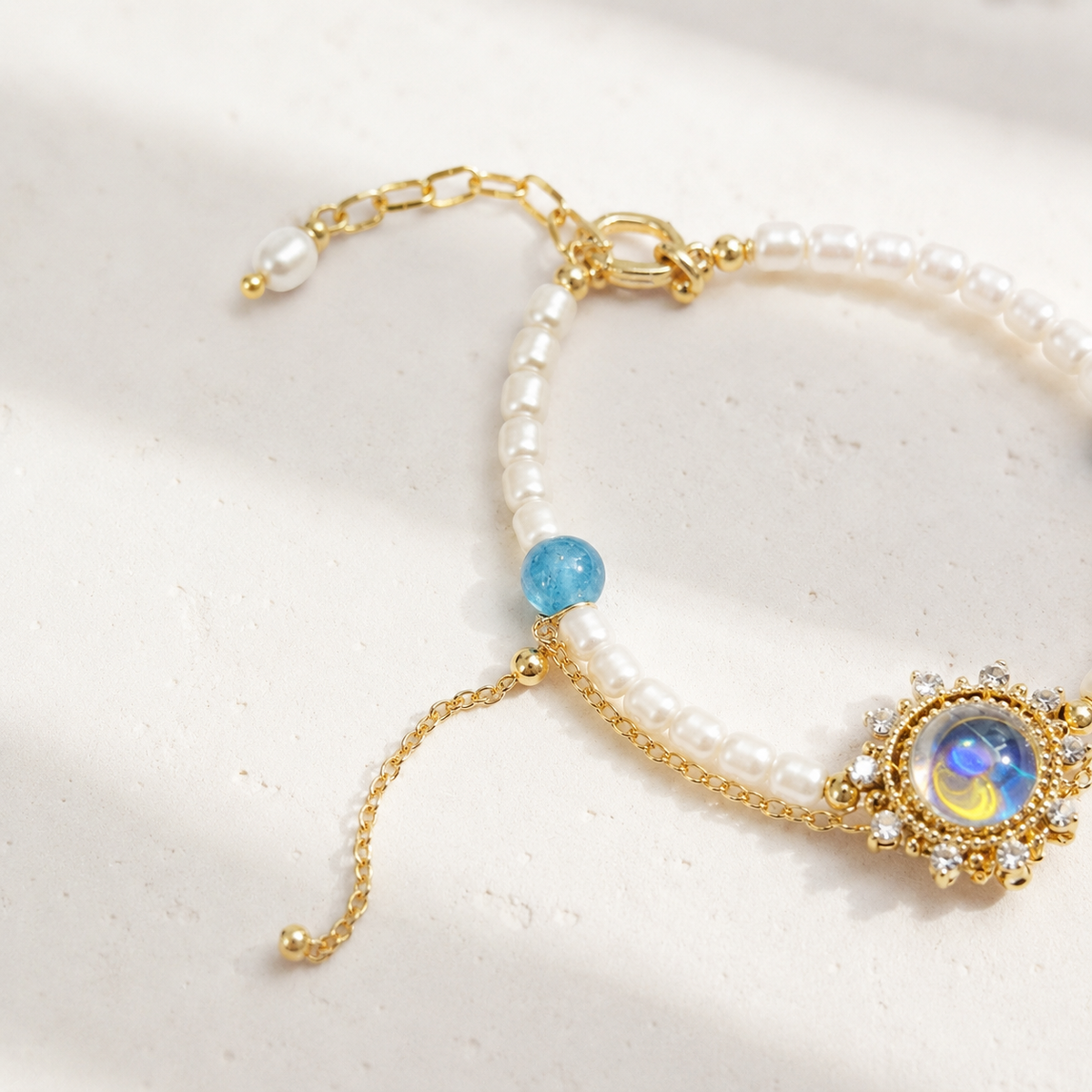 Celestia Pearl & Moonstone Sunburst Bracelet