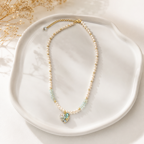 Aqua Heart Pearl Necklace