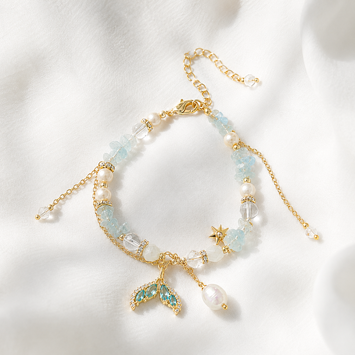 Aqua Pearl Cascade Bracelet