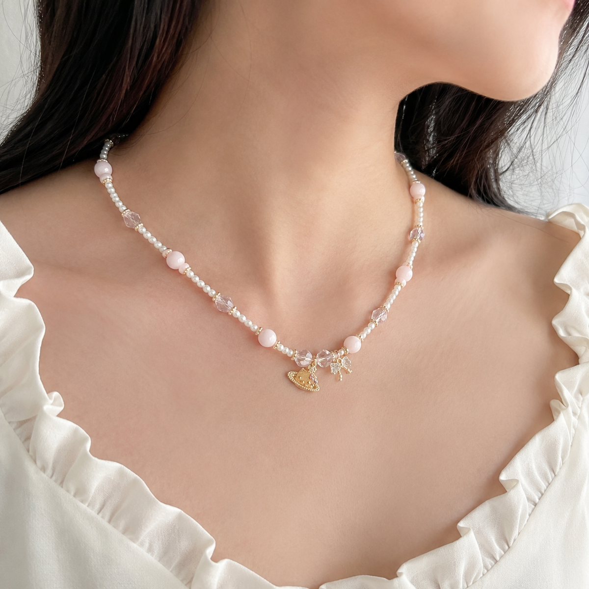 Blush Ribbon Pearl Necklace