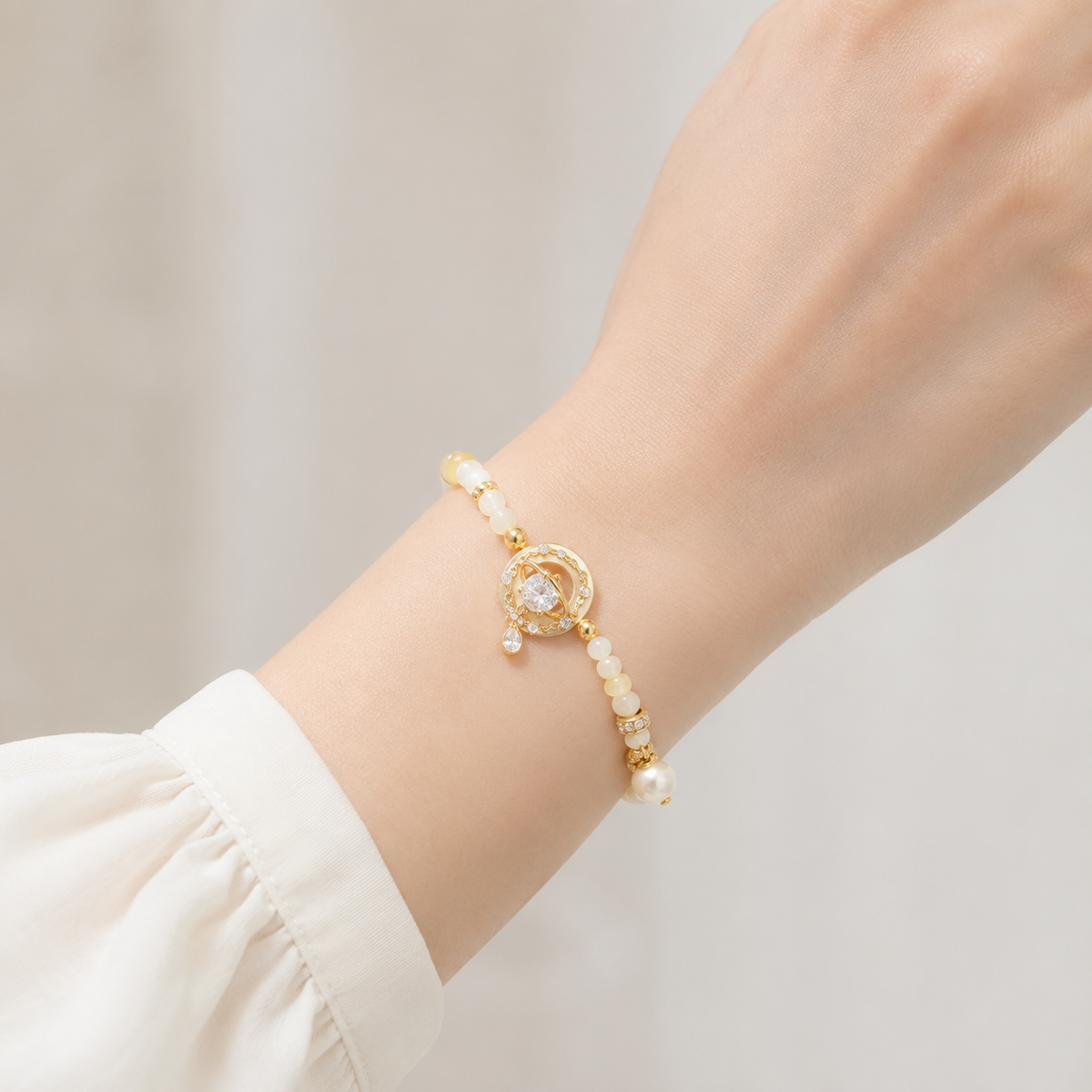 Golden Orbit Pearl Bracelet