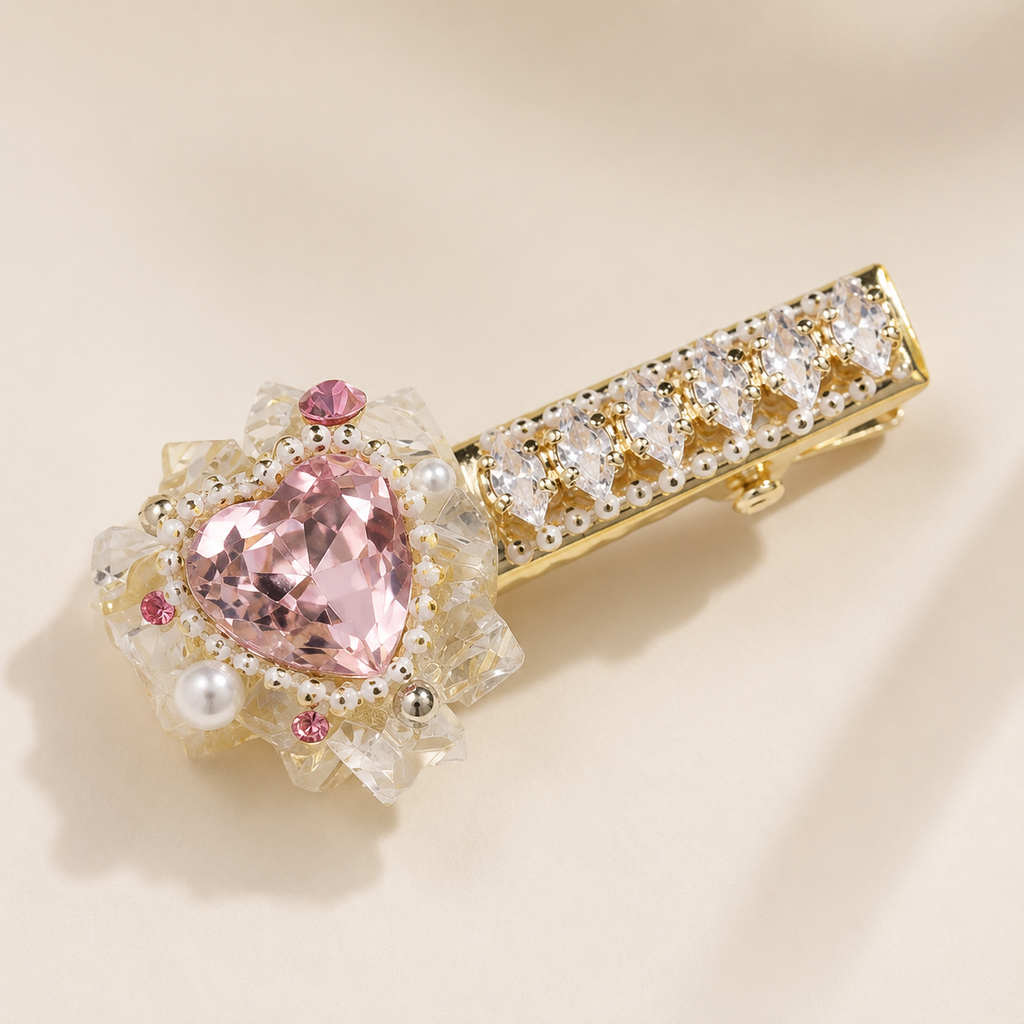 Blush Crystal Heart Hair Clip
