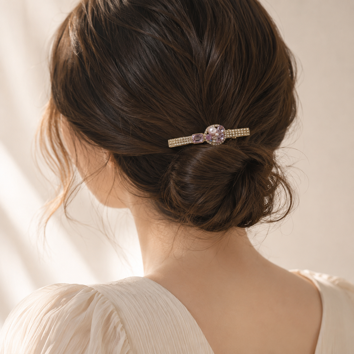 Lavender Pearl Crystal Hair Clip