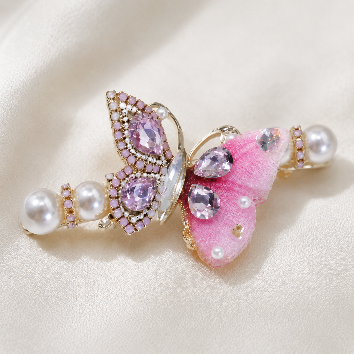 Pink Butterfly Crystal Hair Clip