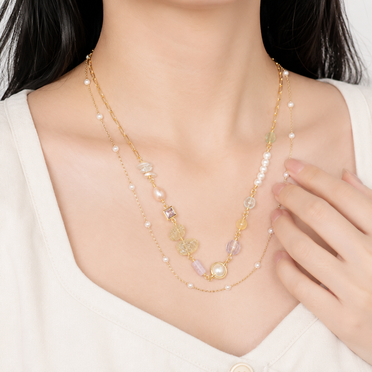 Pastel Orbit Layered Necklace