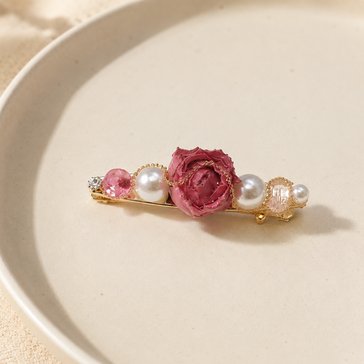 Vintage Rose Pearl Hair Clip