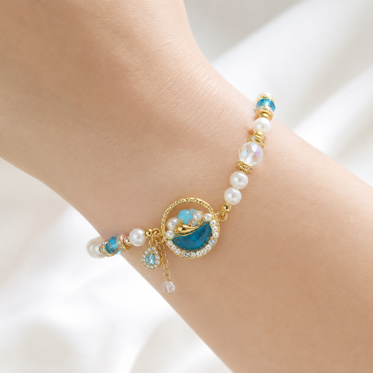 Aqua Pearl Halo Bracelet