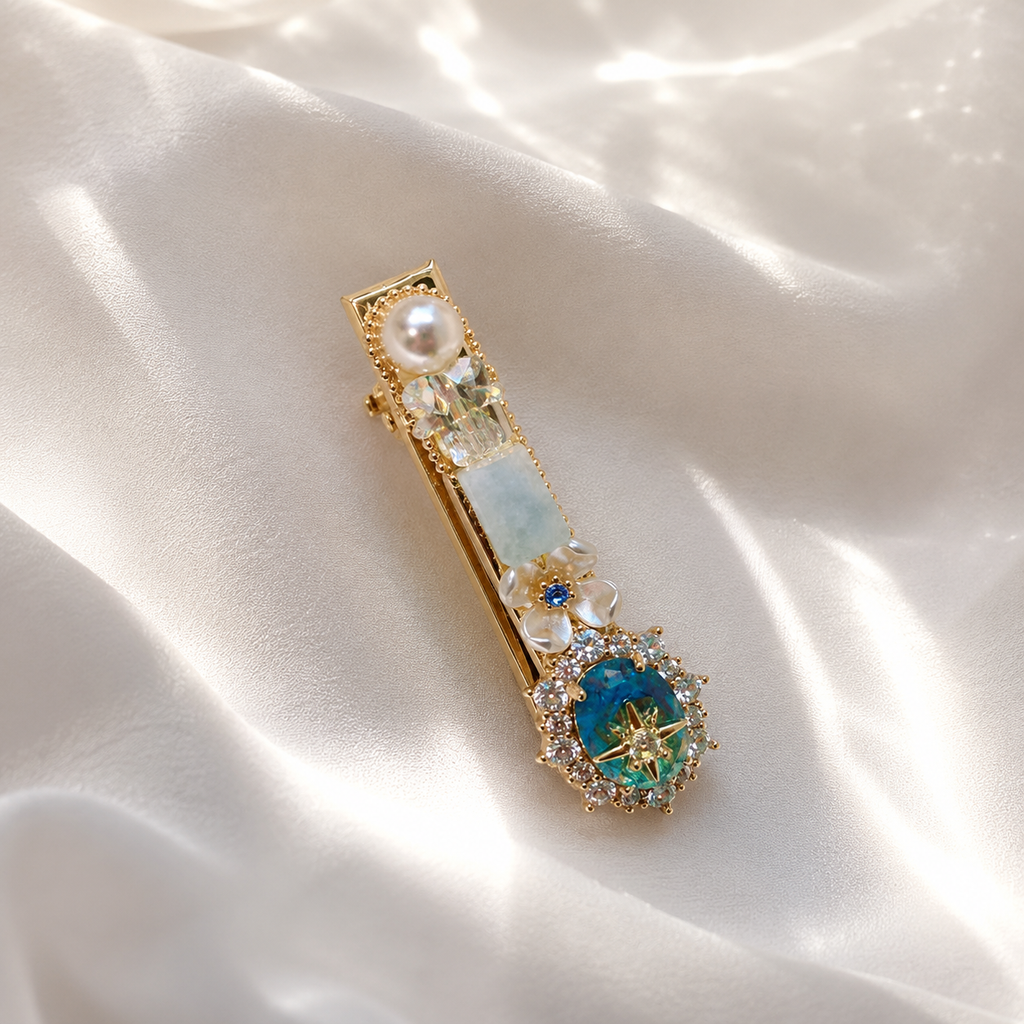 Aqua Celestial Pearl Hair Clip