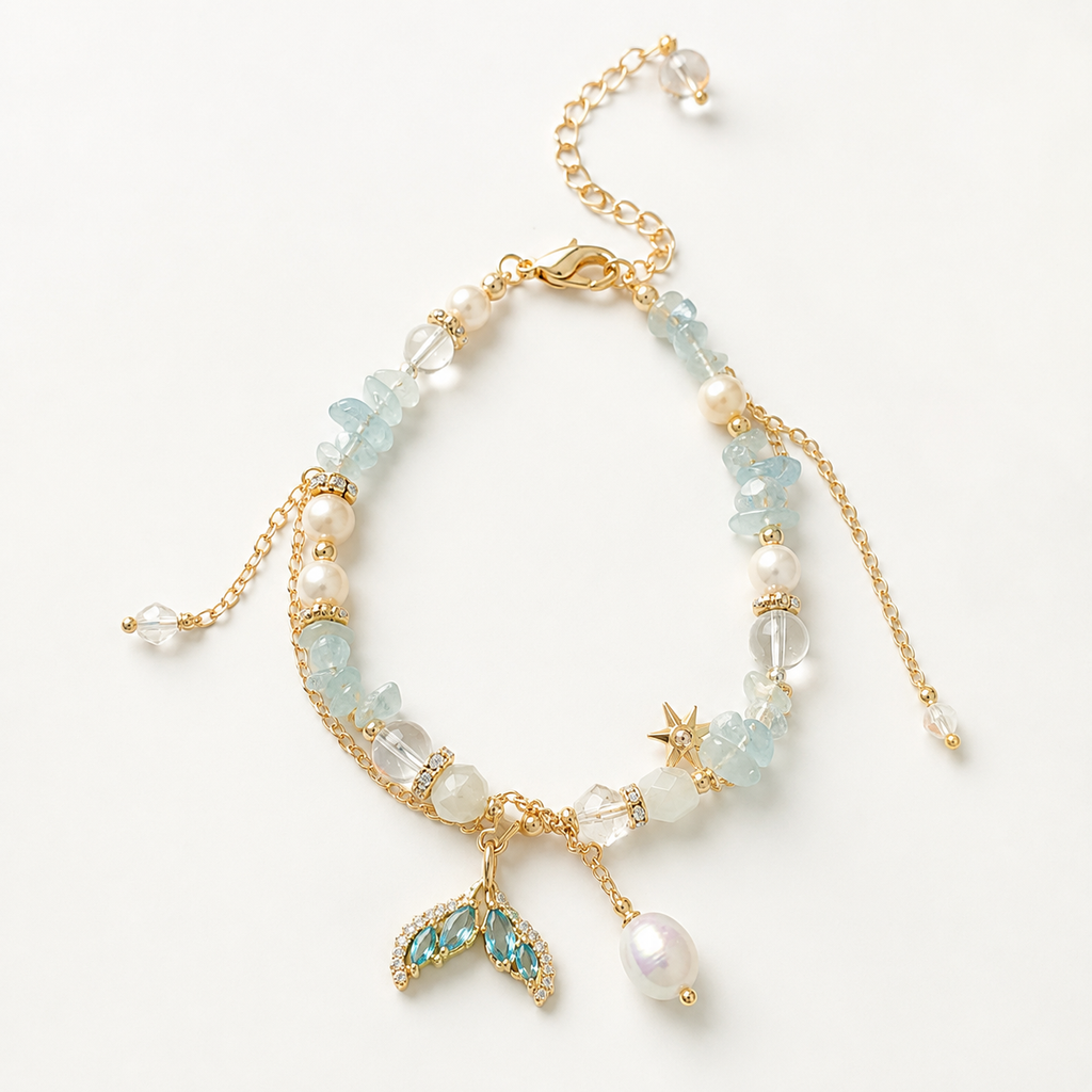 Aqua Pearl Cascade Bracelet