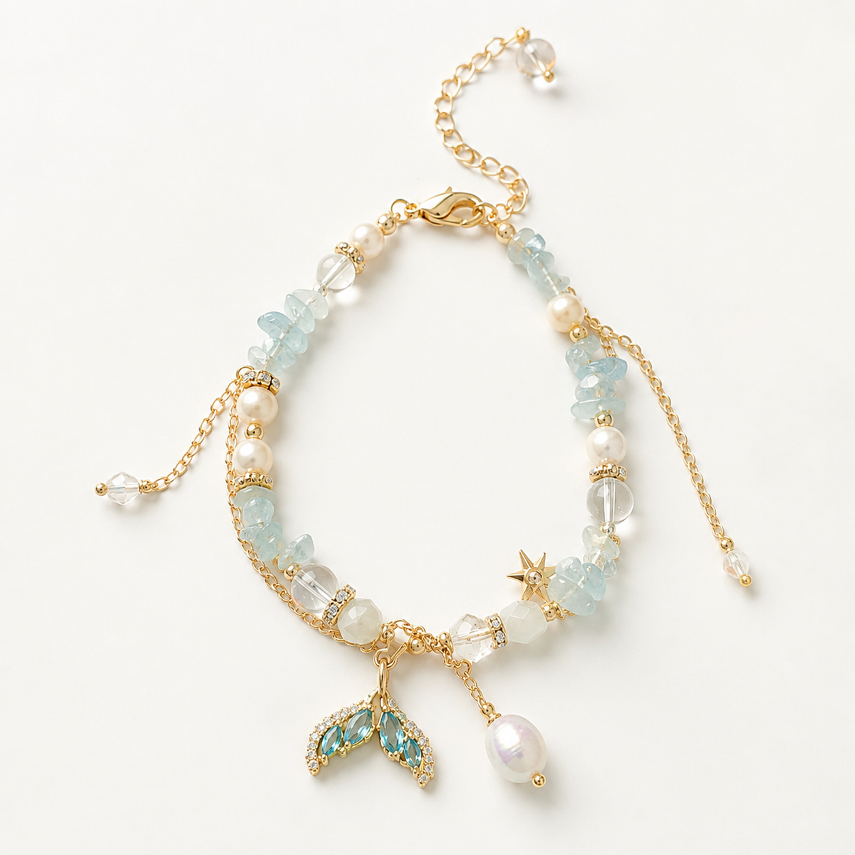 Aqua Pearl Cascade Bracelet