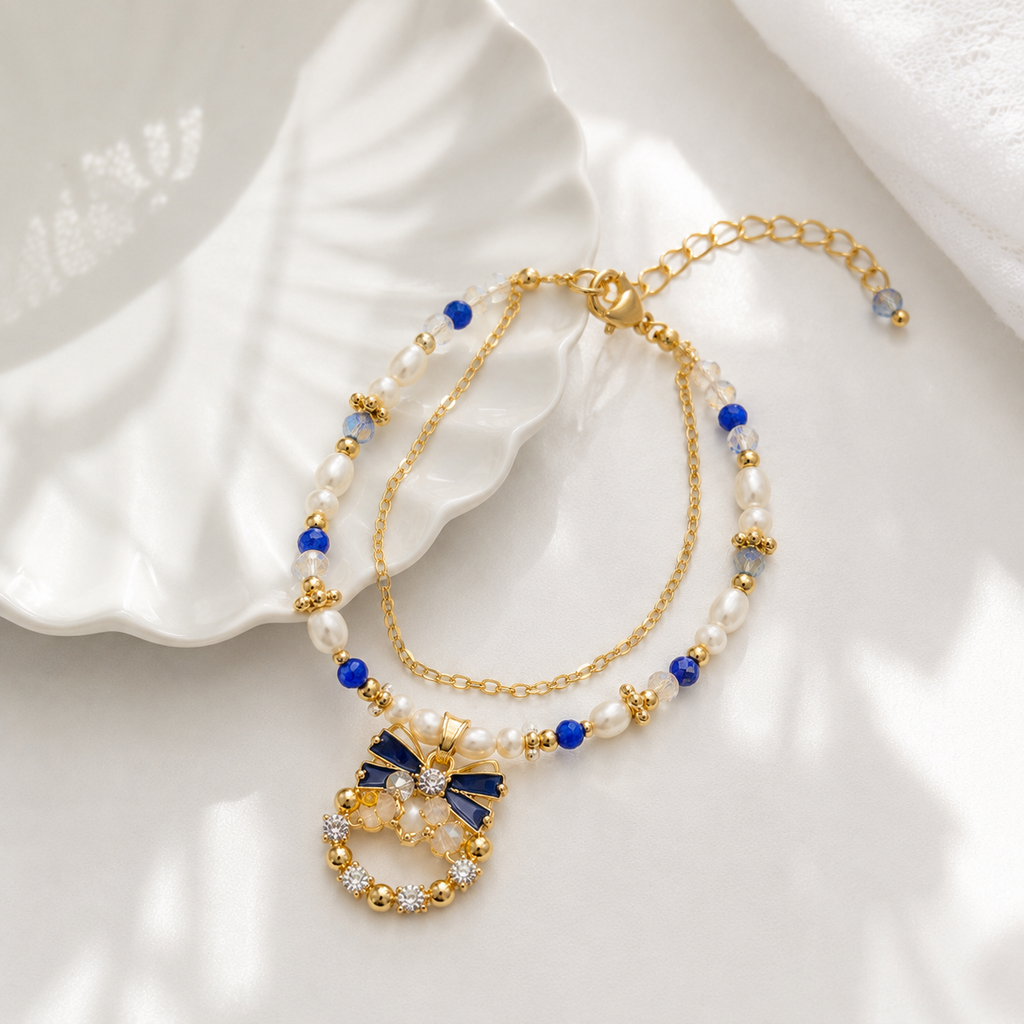 Midnight Bow Pearl Bracelet