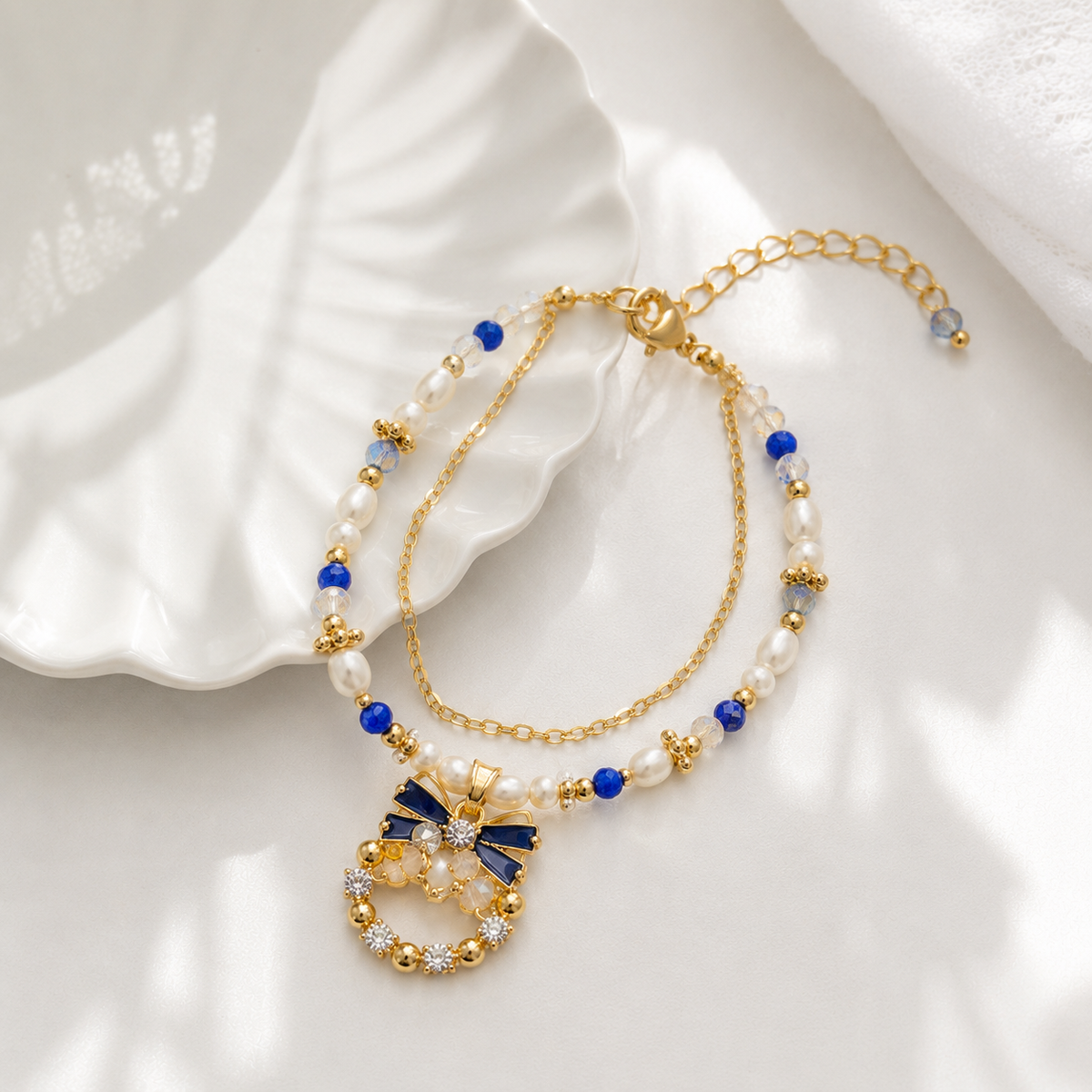 Midnight Bow Pearl Bracelet