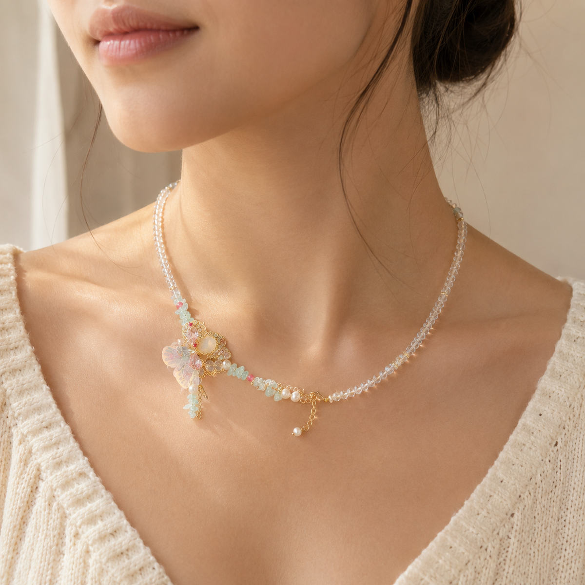 Iridescent Butterfly Garden Necklace