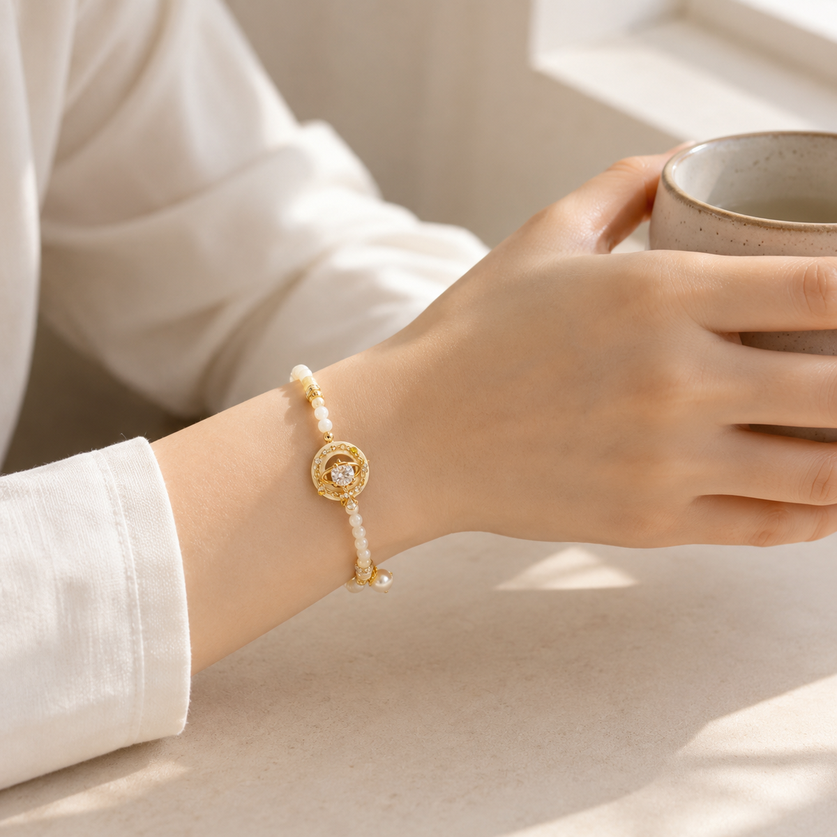 Golden Orbit Pearl Bracelet