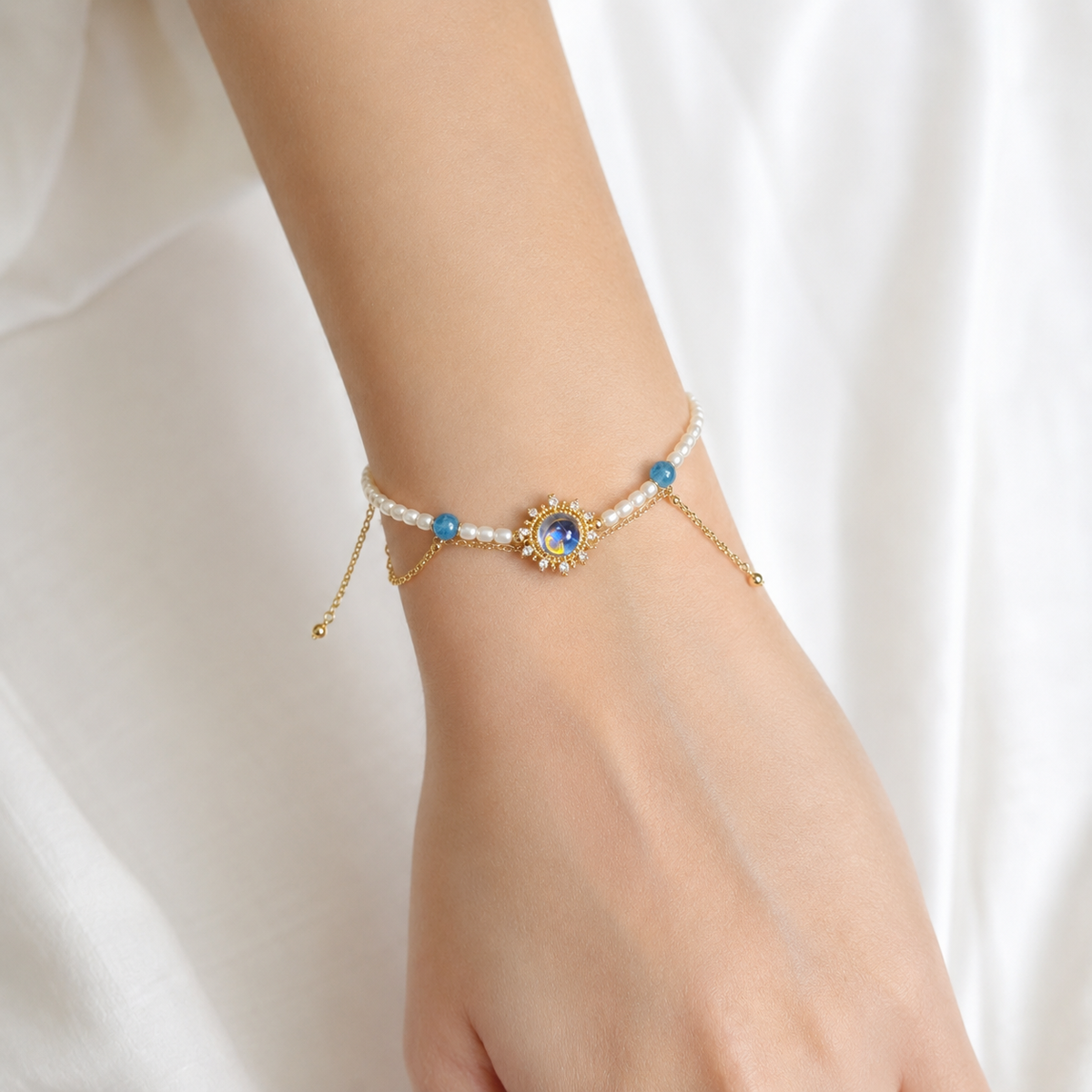 Celestia Pearl & Moonstone Sunburst Bracelet