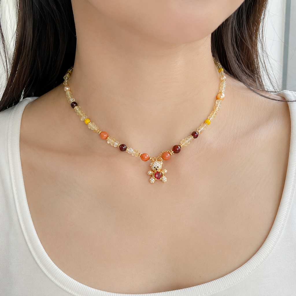 Honey Teddy Charm Necklace