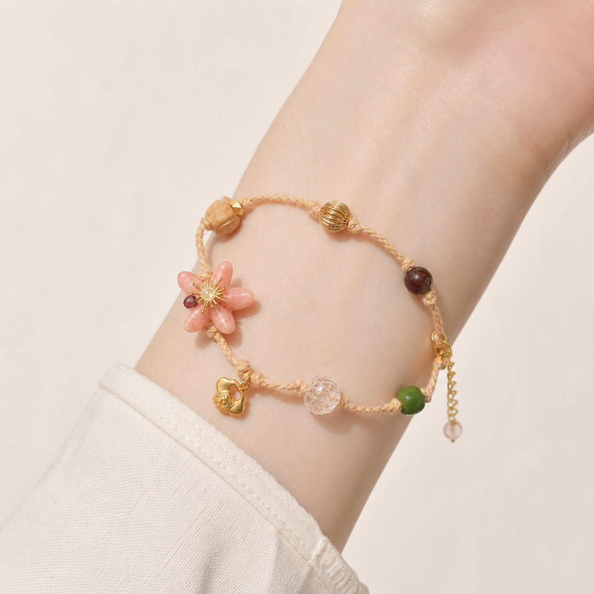 Peach Blossom Cord Charm Bracelet