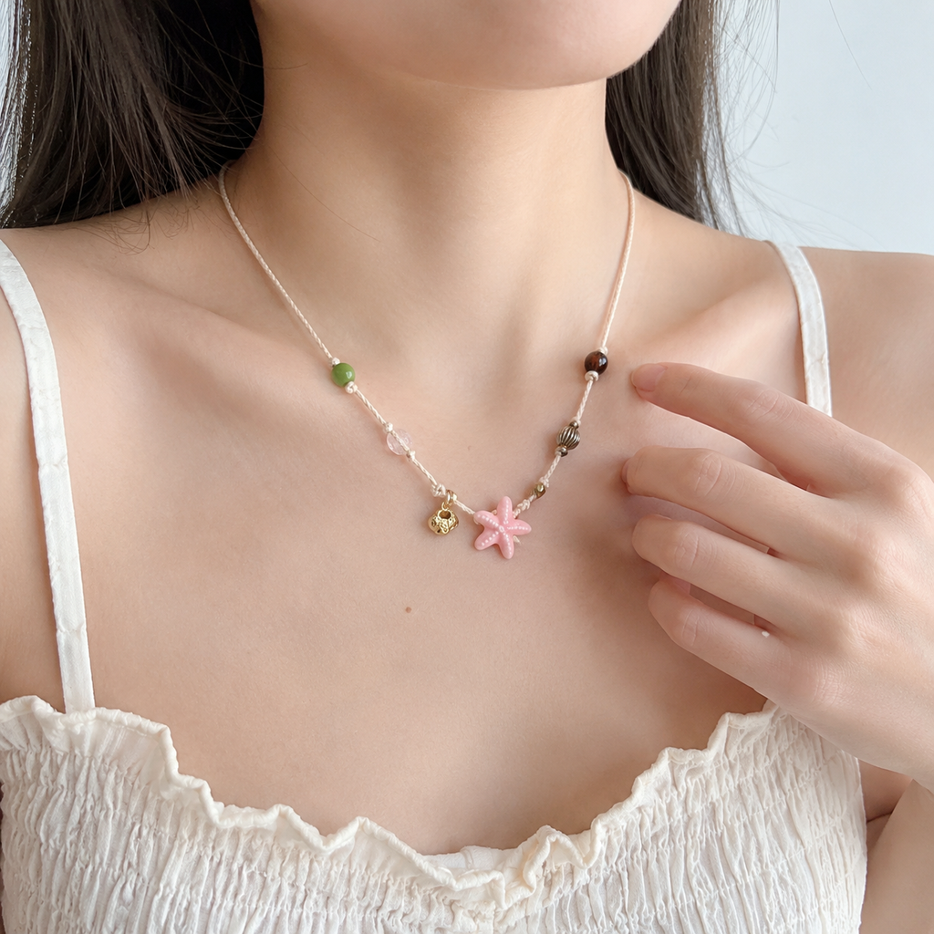 Coral Starfish Cord Necklace