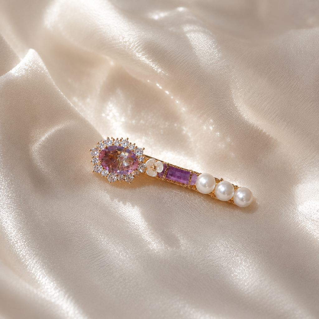 Amethyst Pearl Crystal Hair Clip