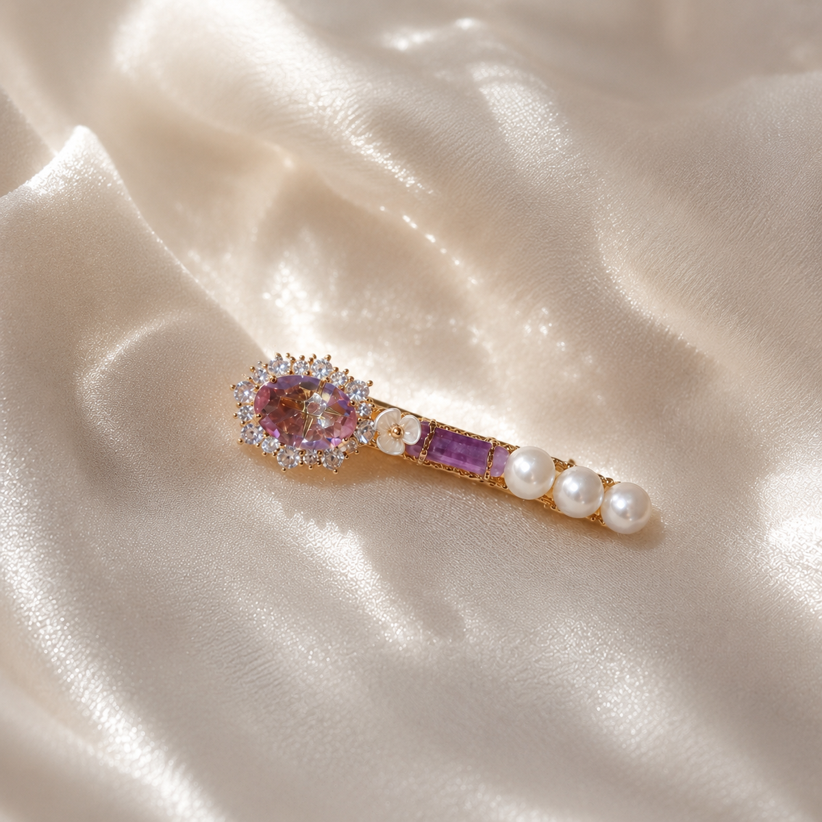Amethyst Pearl Crystal Hair Clip