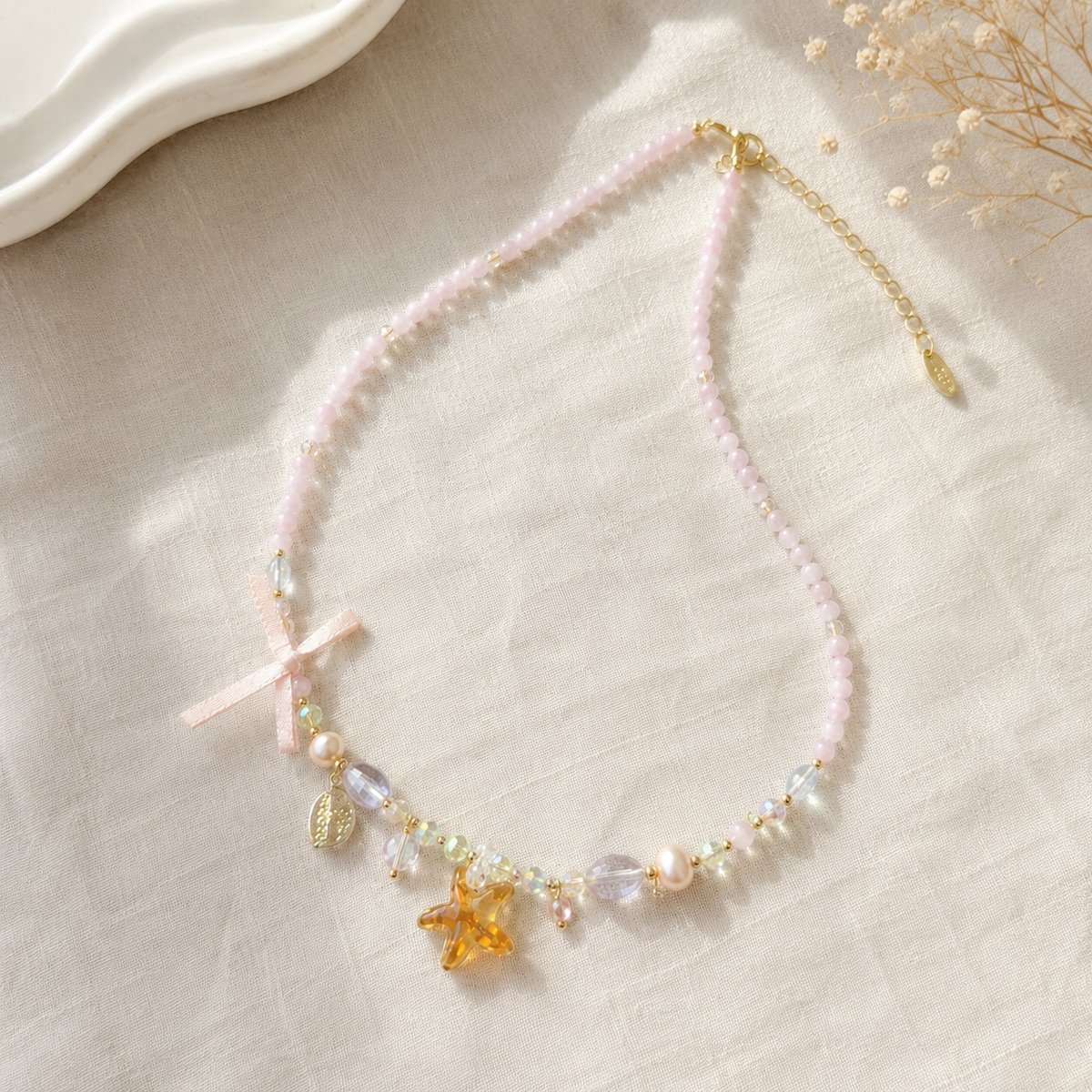 Pink Star Ribbon Necklace