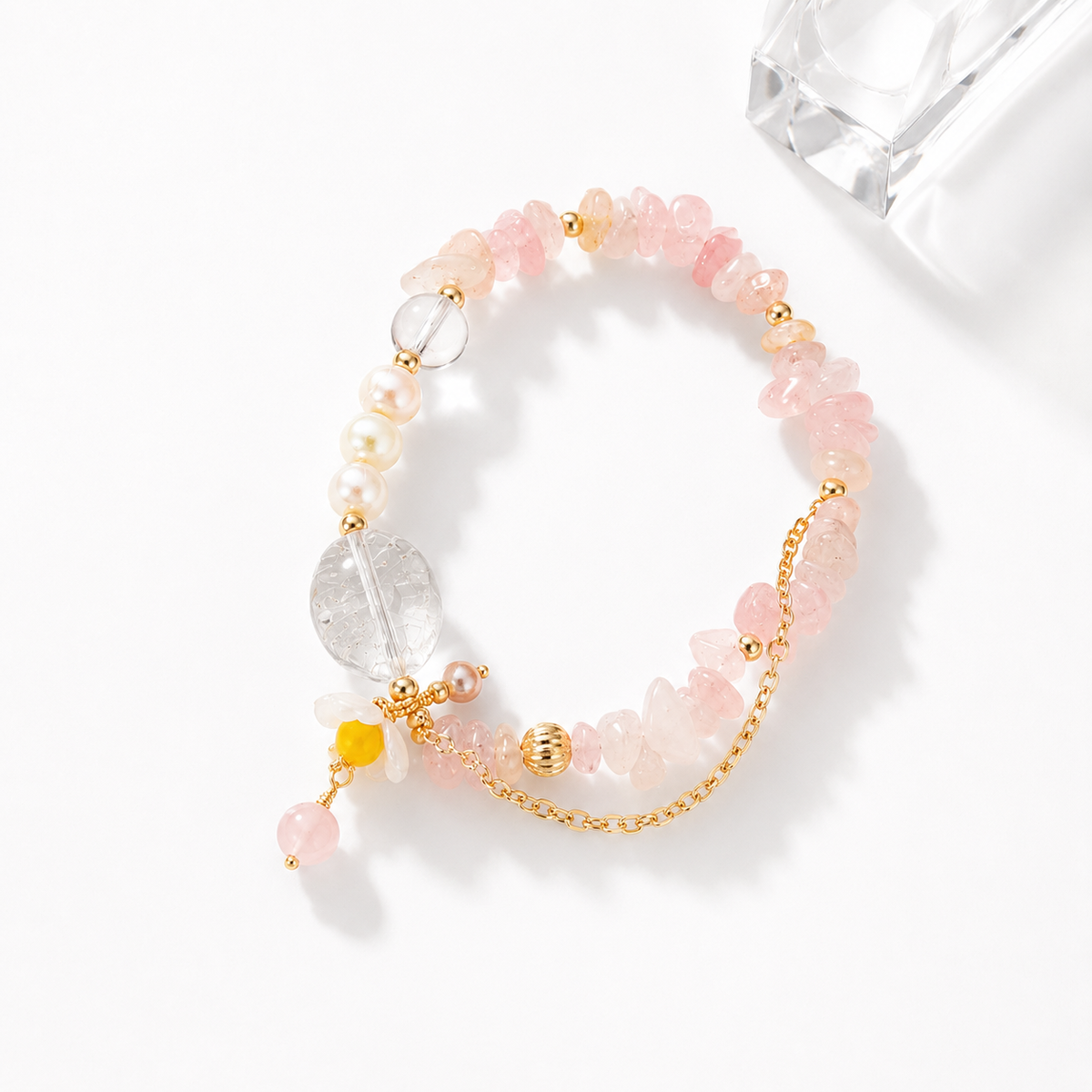 Spring Rose Quartz, Clear Quartz & Pearl Bracelet