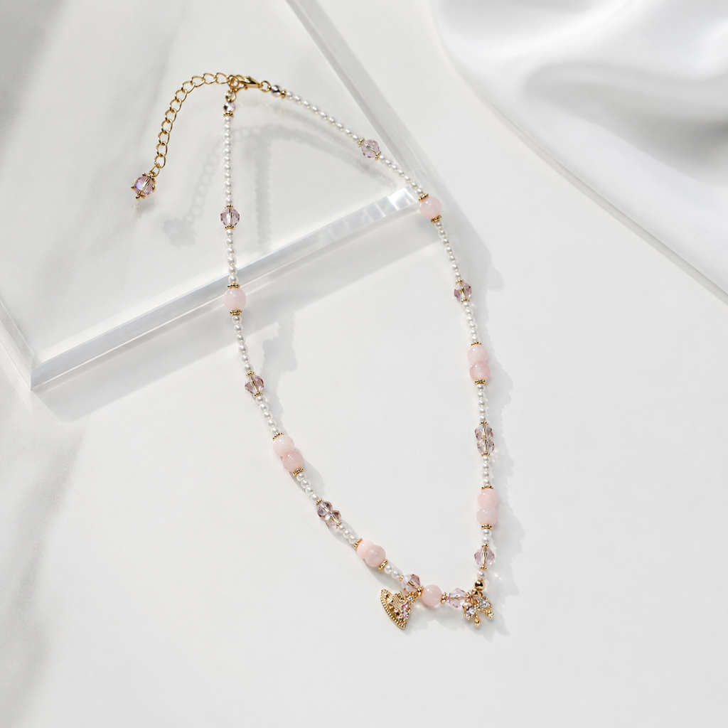 Blush Ribbon Pearl Necklace