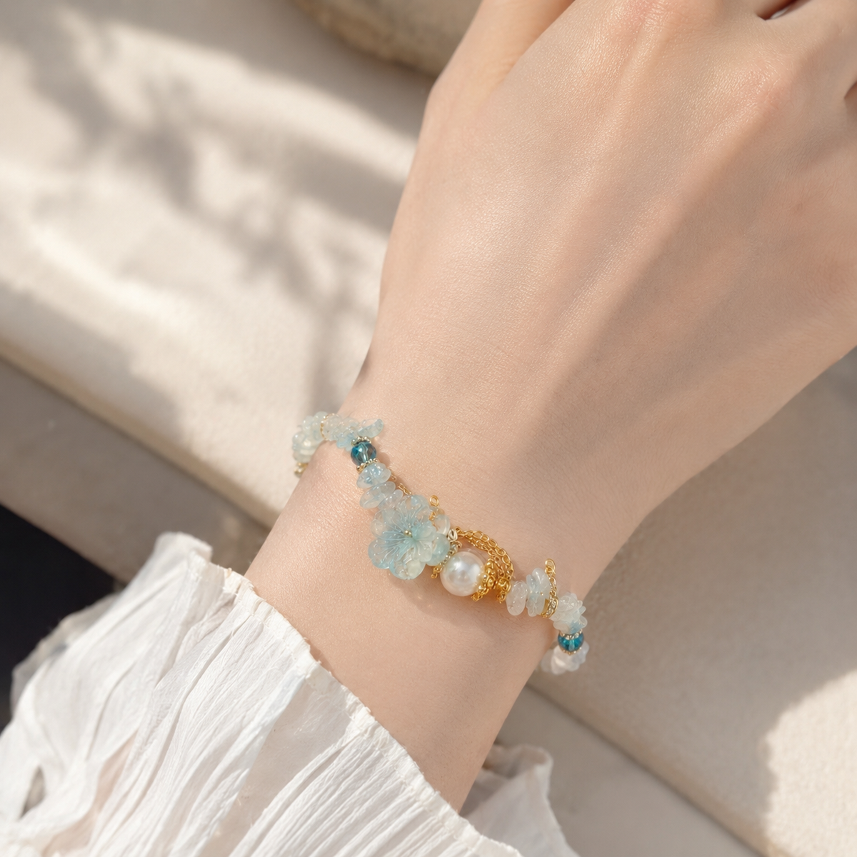 Aqua Blossom Pearl Bracelet