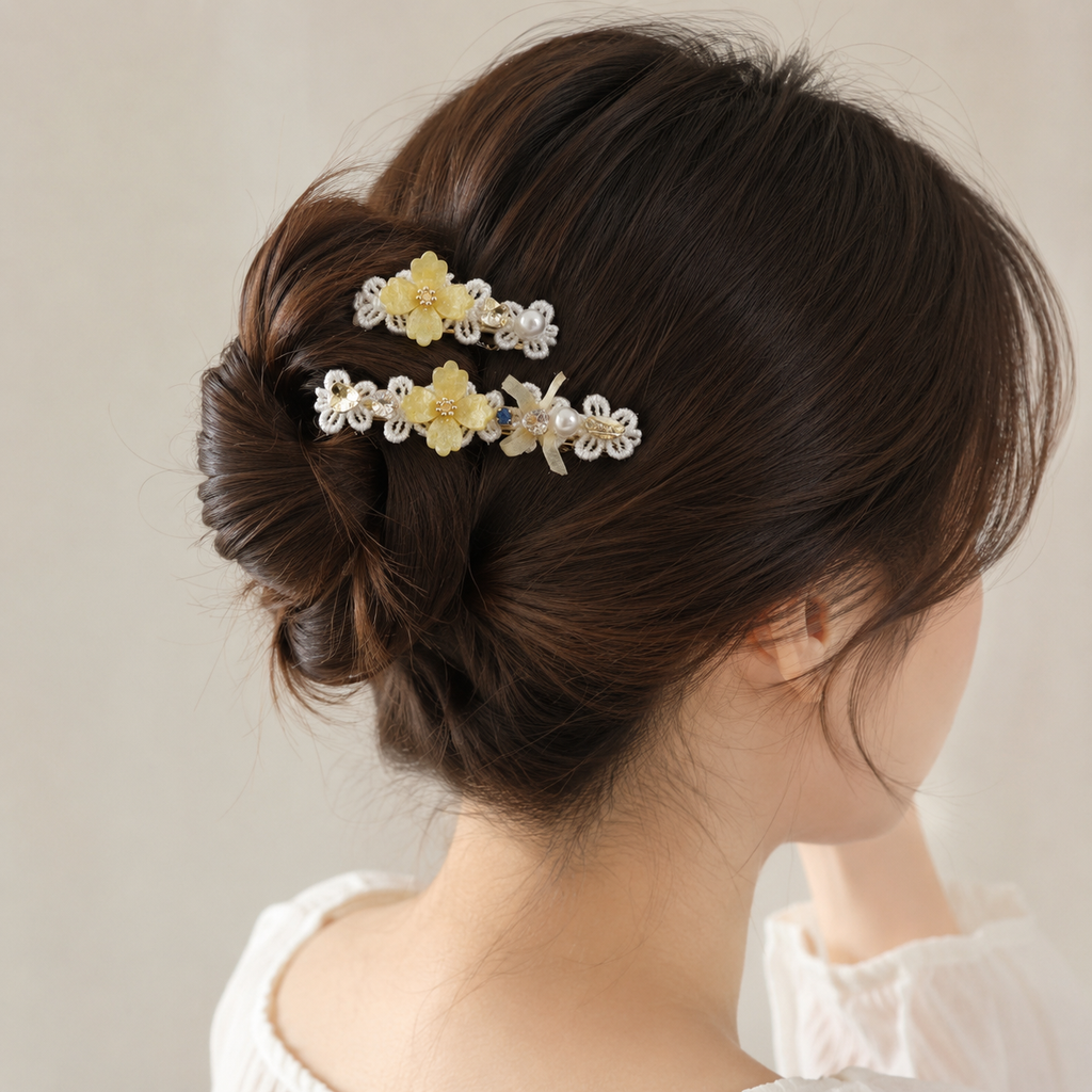 Golden Blossom Lace Hair Clip Set