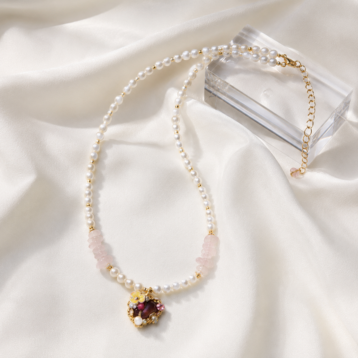 Blush Pearl Heart Pendant Necklace
