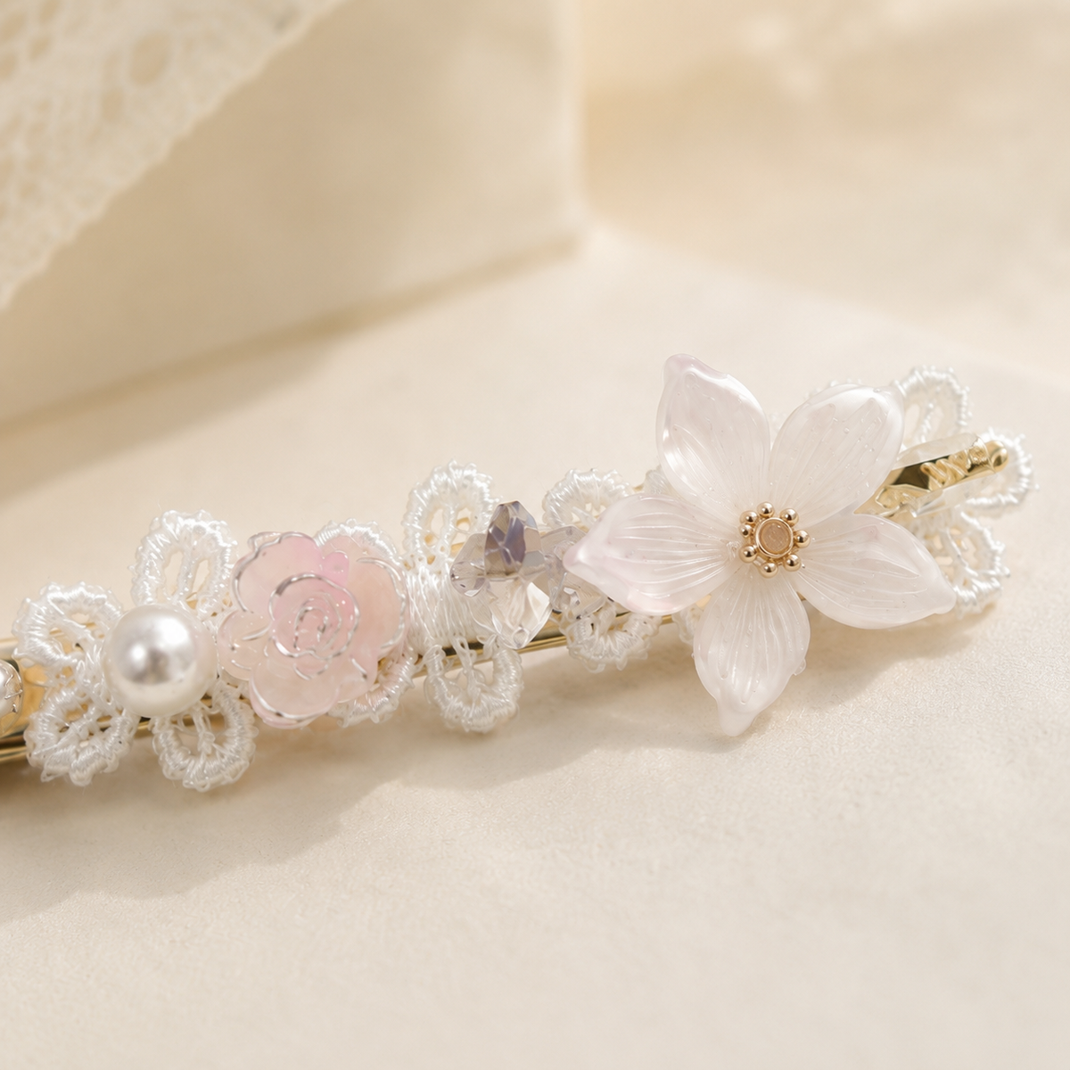 Blush Lace Flower Hair Clip Set