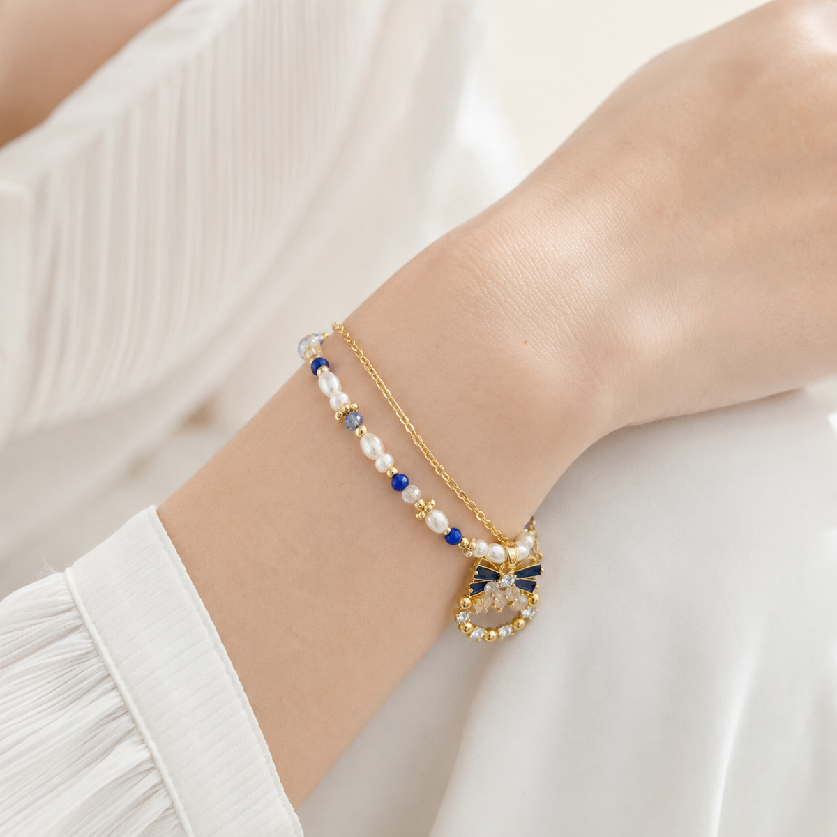 Midnight Bow Pearl Bracelet