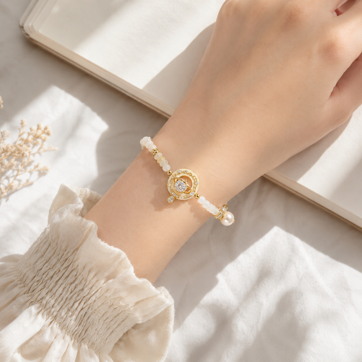 Golden Orbit Pearl Bracelet