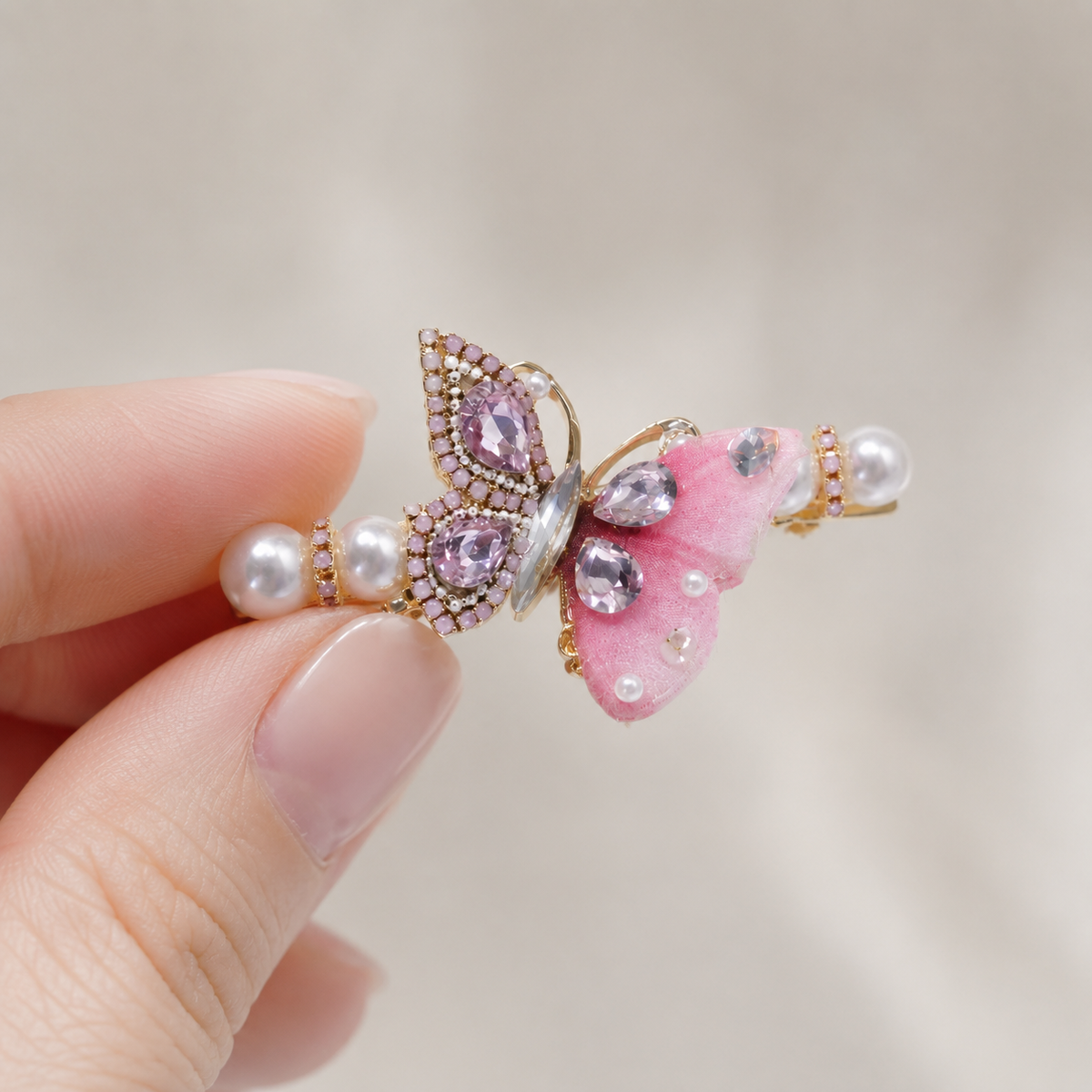Pink Butterfly Crystal Hair Clip