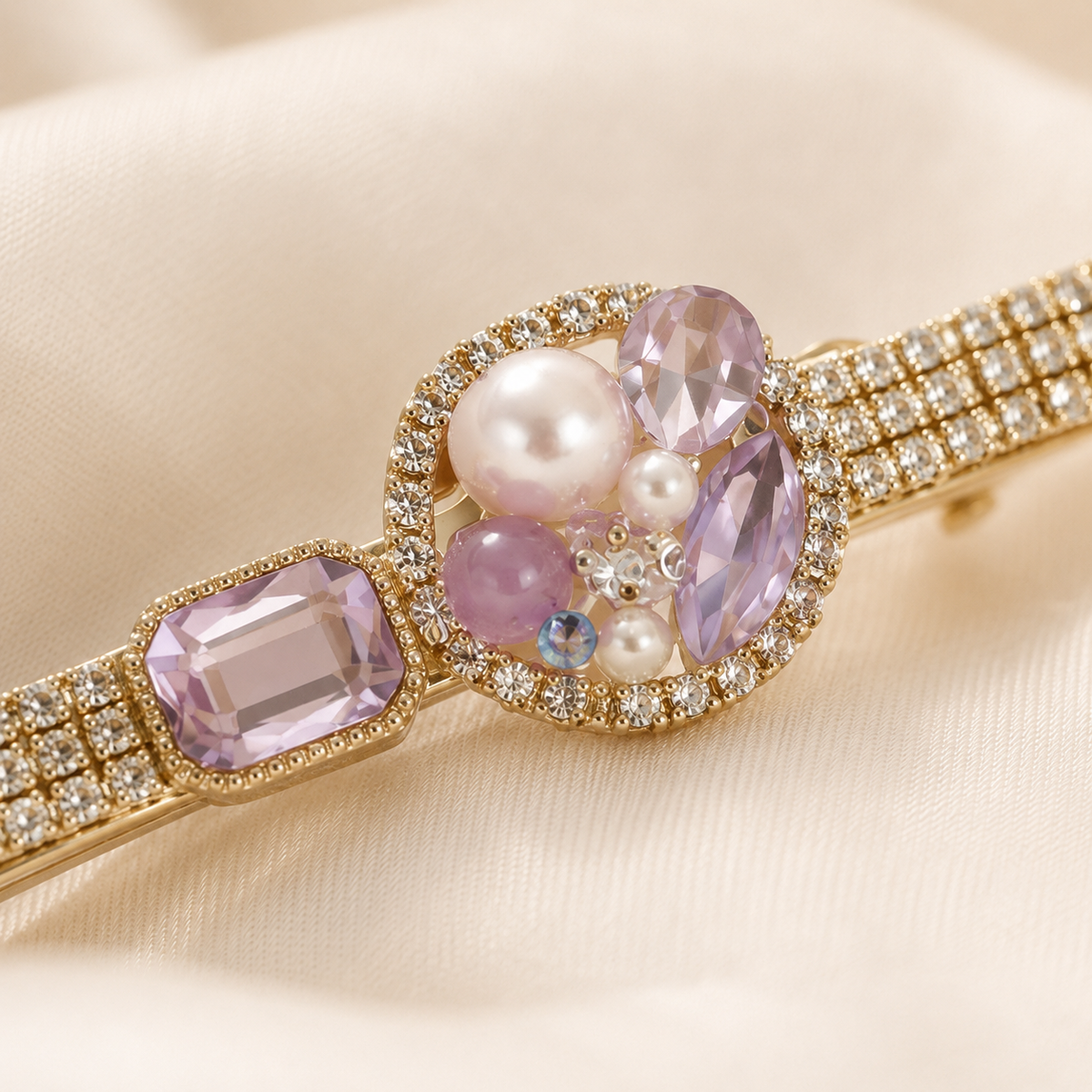 Lavender Pearl Crystal Hair Clip