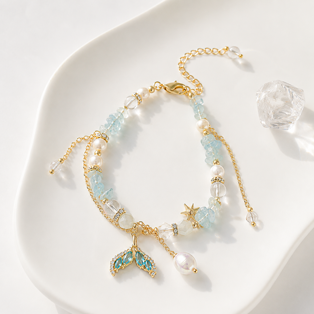 Aqua Pearl Cascade Bracelet
