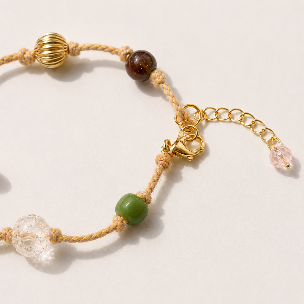 Peach Blossom Cord Charm Bracelet