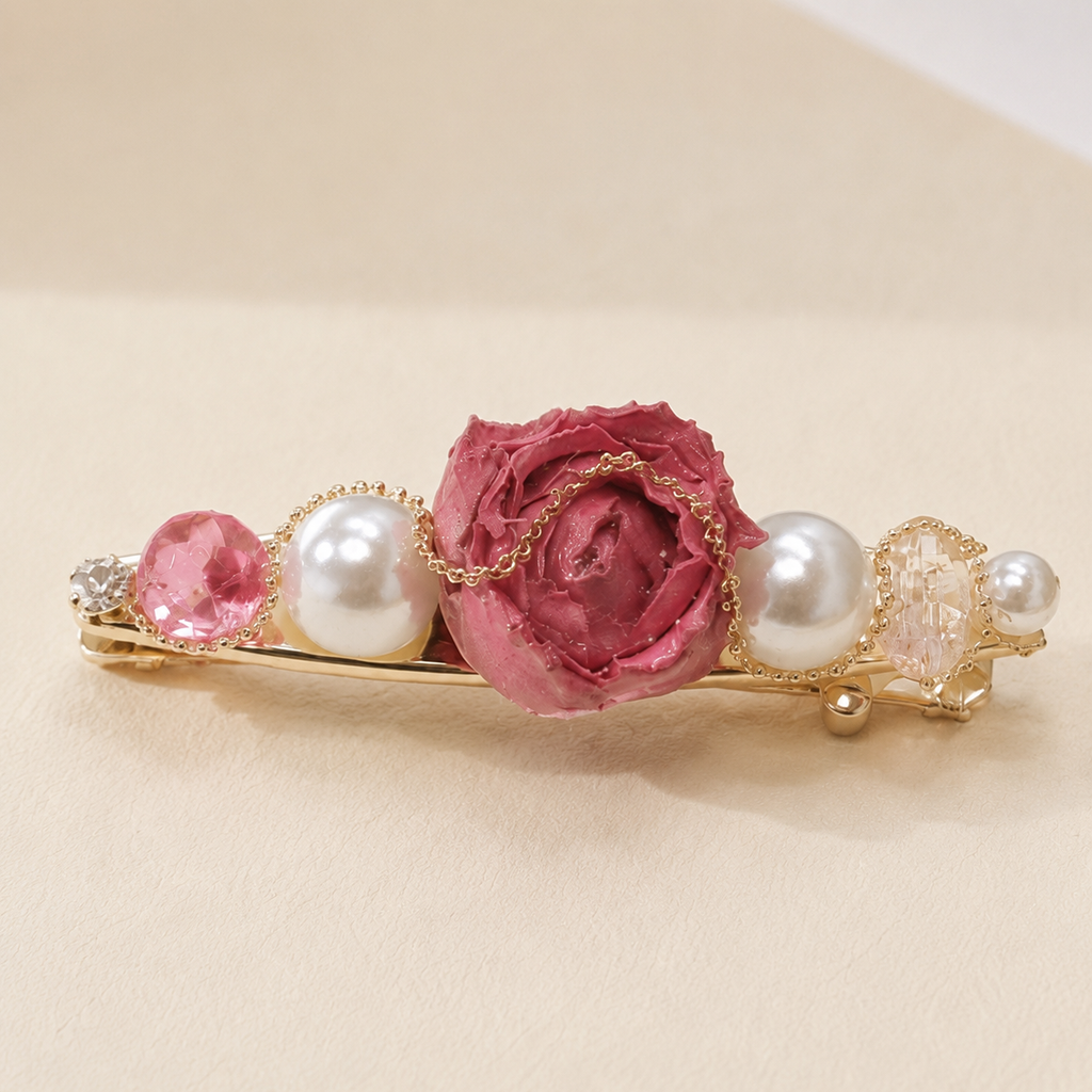 Vintage Rose Pearl Hair Clip