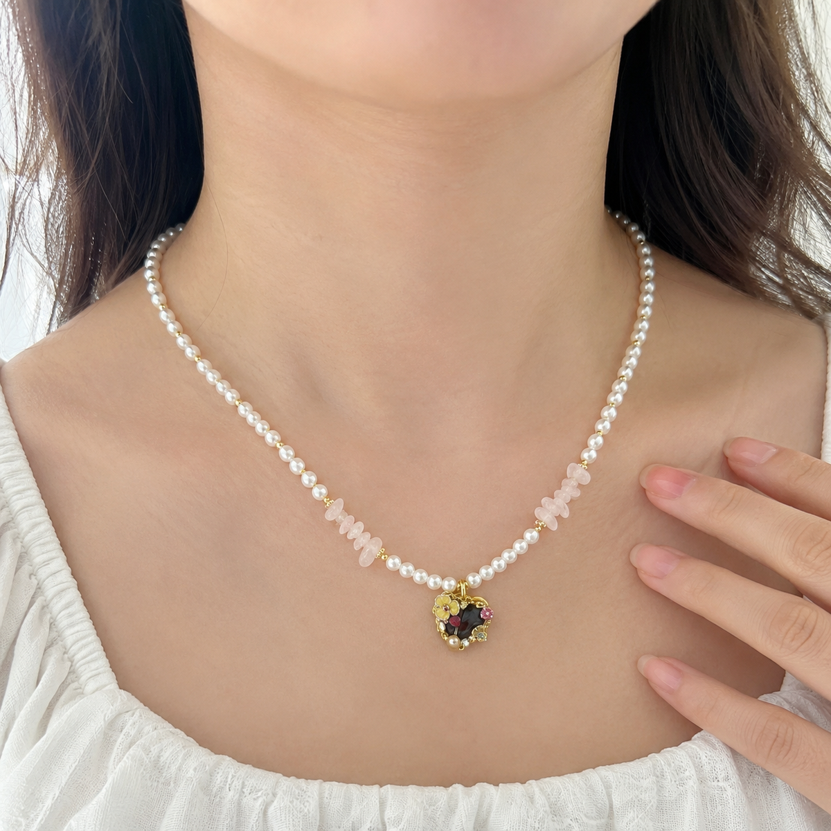 Blush Pearl Heart Pendant Necklace