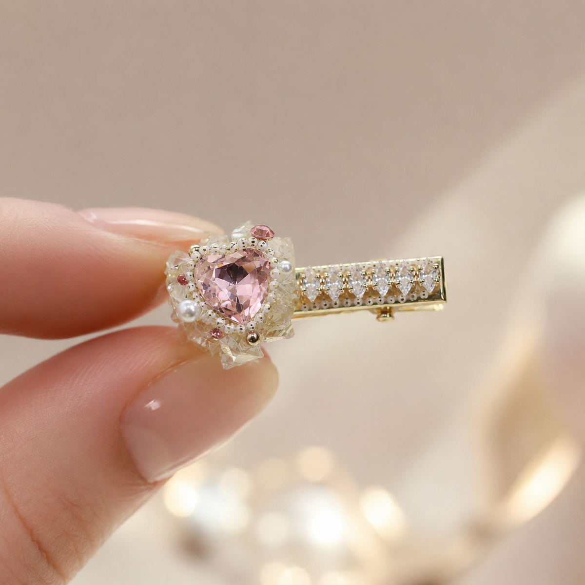 Blush Crystal Heart Hair Clip