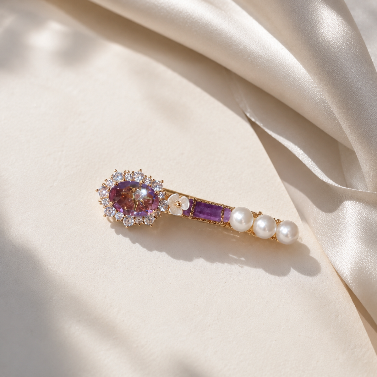 Amethyst Pearl Crystal Hair Clip