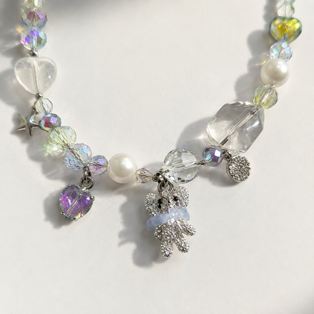 Iridescent Crystal & Pearl Charm Necklace